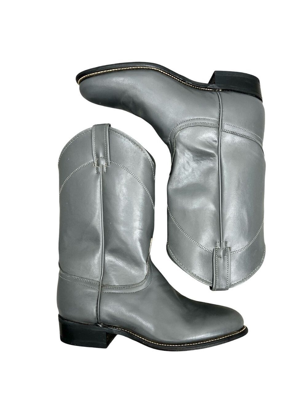 LAREDO ASHTON Grey leather Western Roper Cowboy cowgirl mid calf boots 8